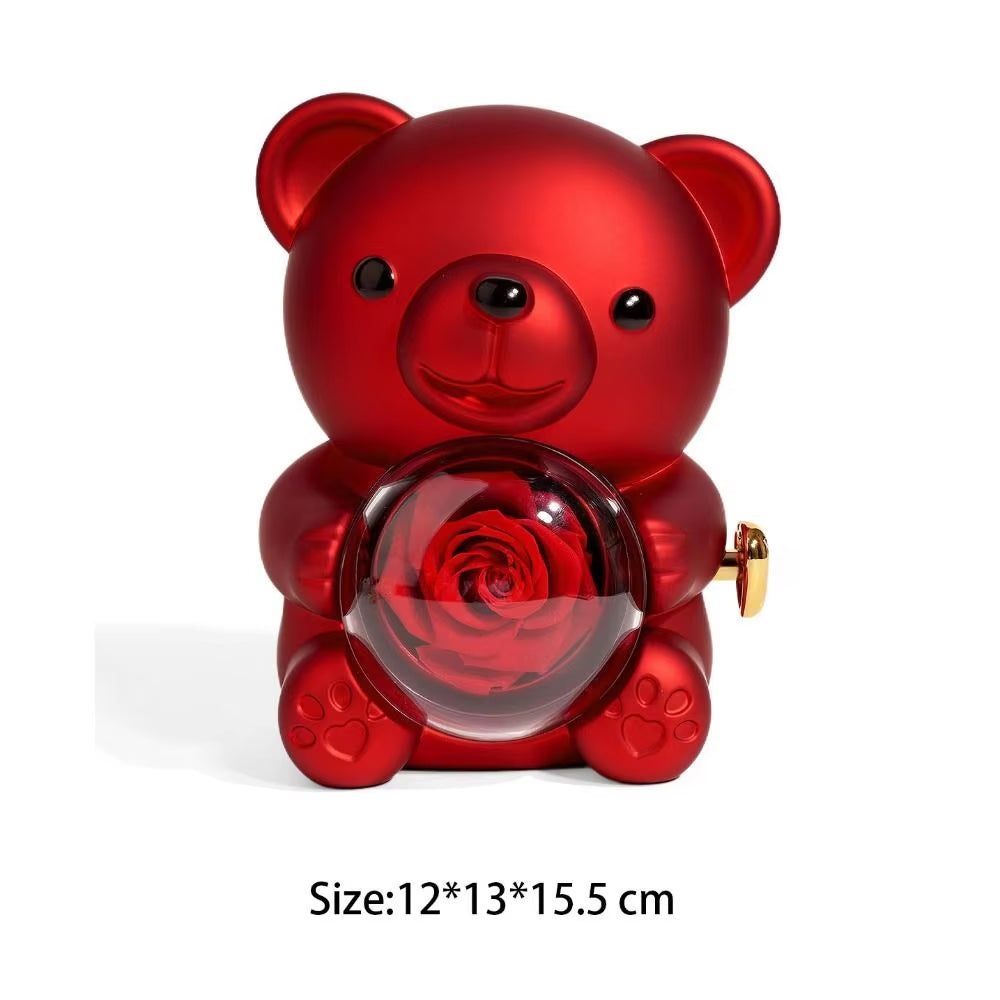 Creative Rotating Rose Jewelry Box Soap Flower Red Bear Gifts Box Necklace Storage Pink Ring Gift Case for Wedding